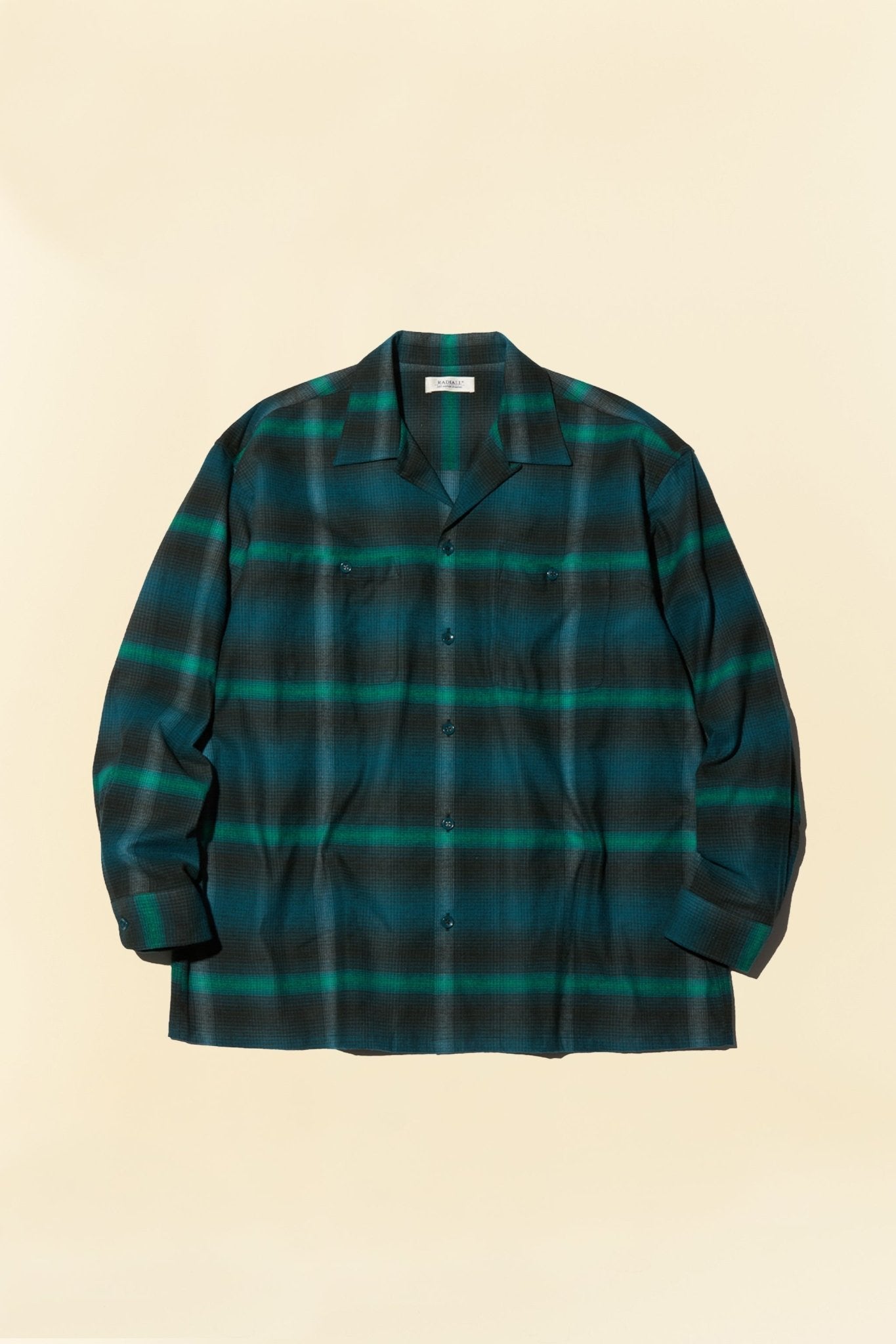 Radiall Boulevard L/S Open Collared Shirt - Bottle Green -Radiall - URAHARA