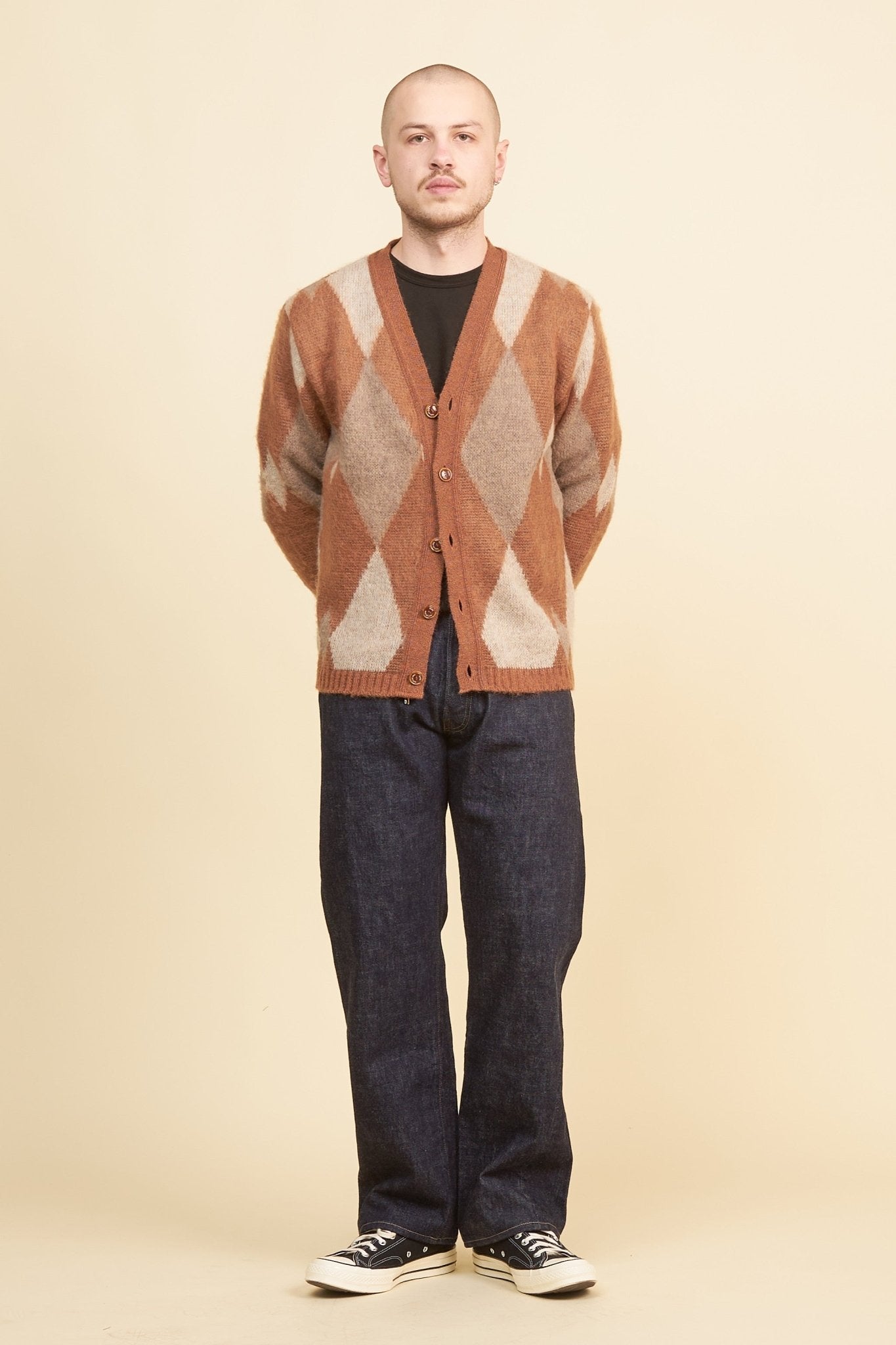 Rats Argyle Mohair Knit Cardigan - Brown -Rats - URAHARA