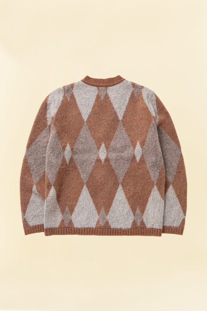 Rats Argyle Mohair Knit Cardigan - Brown -Rats - URAHARA