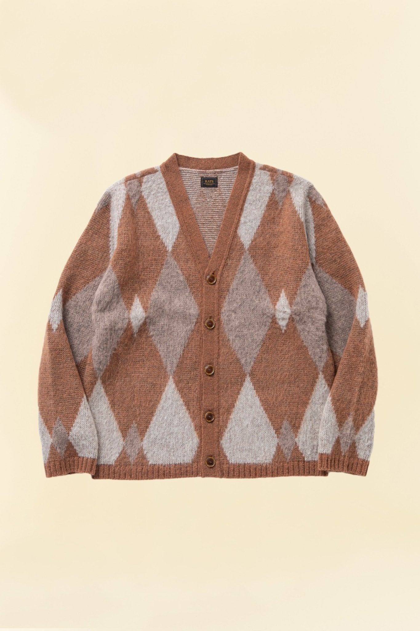 Rats Argyle Mohair Knit Cardigan - Brown -Rats - URAHARA