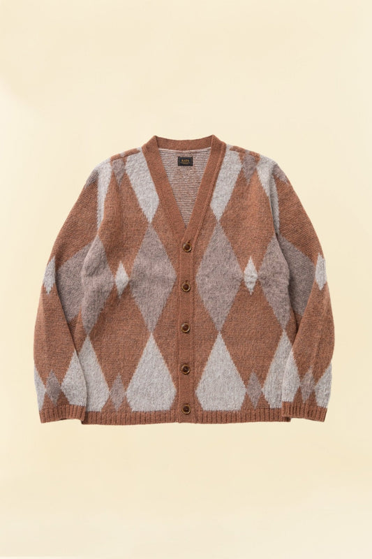 Rats Argyle Mohair Knit Cardigan - Brown -Rats - URAHARA