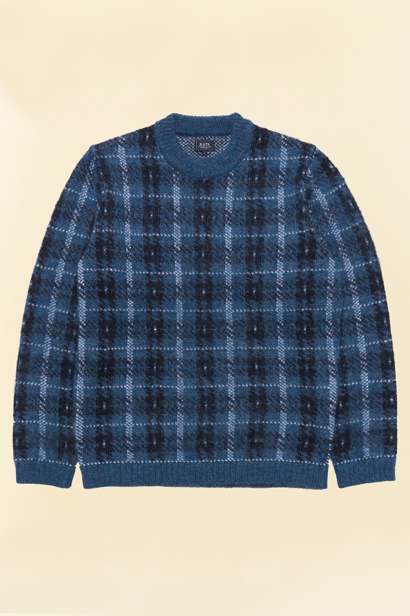 Rats Check Mohair Crew Knit - Blue -Rats - URAHARA