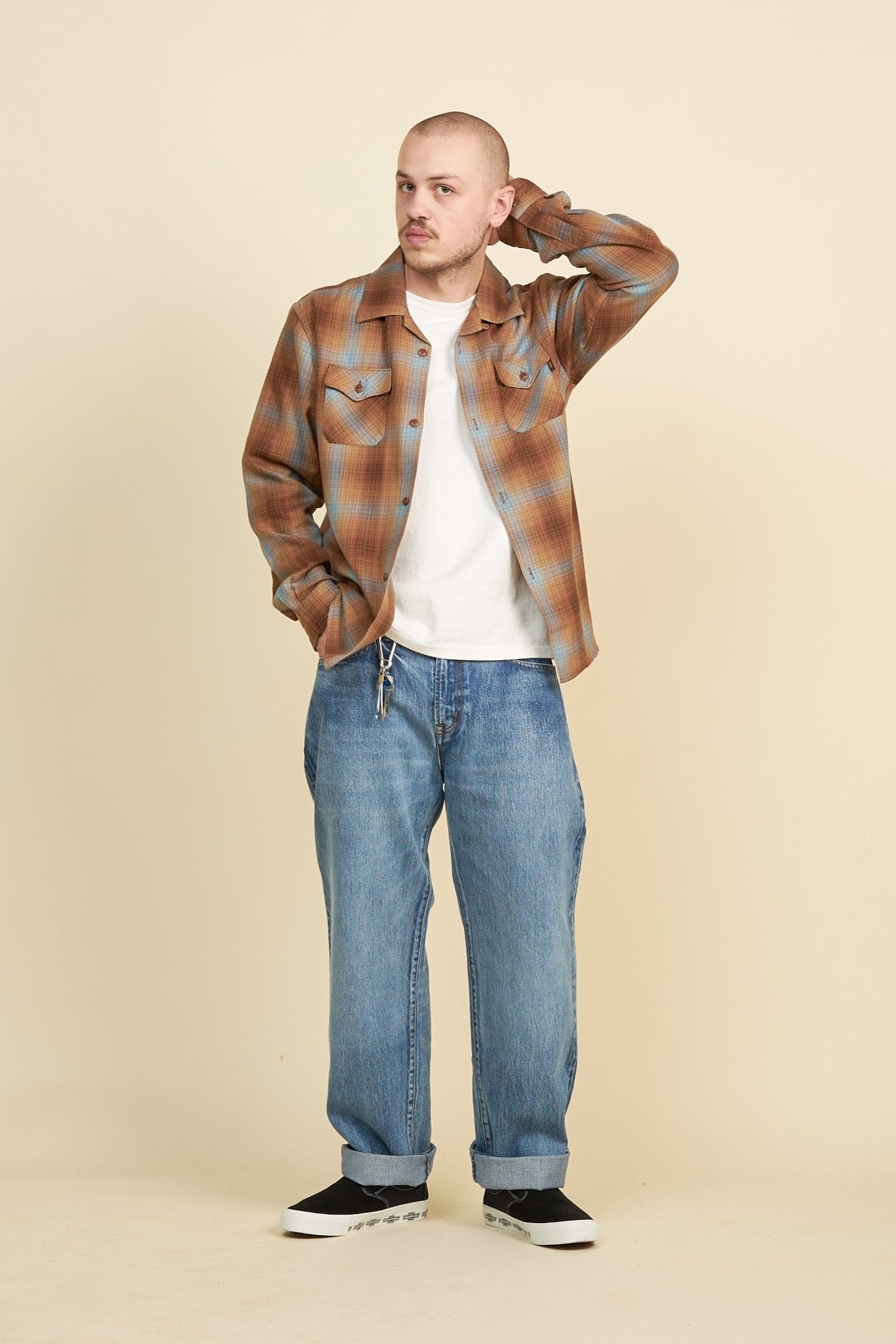 Rats Cotton Rayon Check Shirt - Brown -Rats - URAHARA