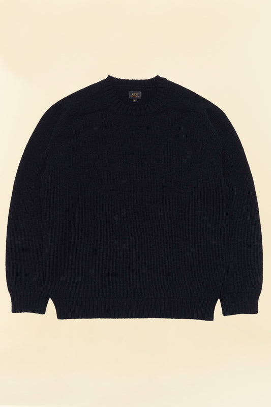 Rats Crew Neck Wool Knit Sweatshirt - Black -Rats - URAHARA