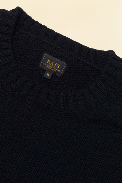 Rats Crew Neck Wool Knit Sweatshirt - Black -Rats - URAHARA