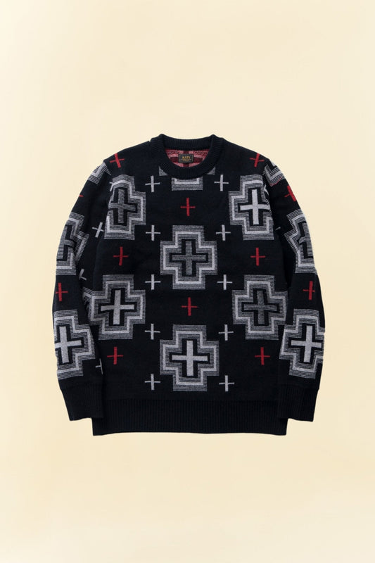 Rats Native Cross Crew Neck Knit - Black -Rats - URAHARA